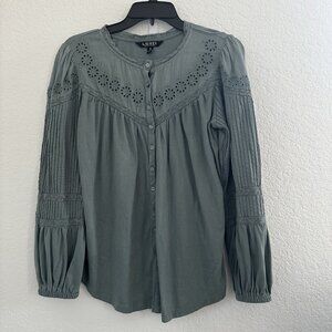 Ralph Lauren Black Label Women's Eyelet Embroidered Top Size M Highland Sea READ